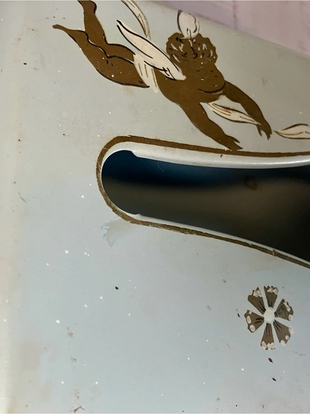 Vintage Ransburg Metal Tissue Box Cover Cherub Angel Footed Mcm
